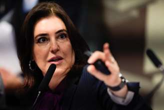 Ministra do Planejamento e Orçamento, Simone Tebet durante audiência pública da Comissão de Assuntos Econômicos (CAE) do Senado realizada nesta terça-feira, 19