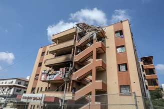 Quarto andar do Complexo Médico Nasser danificado após um ataque israelense em Khan Yunis, Gaza, em 25 de agosto de 2025