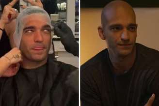 Humberto Carrão passando por caracterização para ficar careca