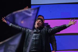 O presidente da Argentina, Javier Milei, em ato, em 3 de setembro de 2025, pelas candidaturas de aliados na eleição legislativa do país