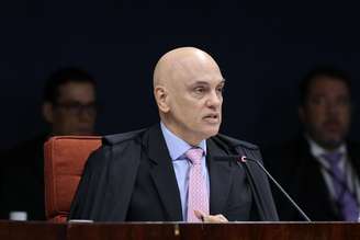Ministro Alexandre de Moraes, do Supremo Tribunal Federal, durante o julgamento da Ação Penal 2.668, que apura tentativa de golpe de Estado