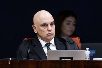 Ministro Alexandre de Moraes no julgamento da trama golpista no STF nesta quarta-feira, 10