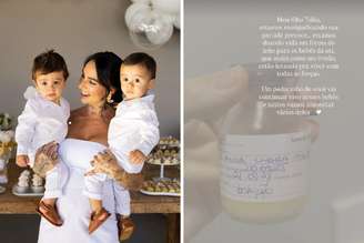 Clara Maia com seus gêmeos, José e João, de 1 ano