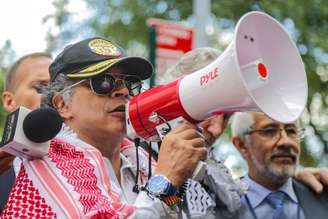 Petro durante protesto pró-Palestina em Nova York em 26 de setembro