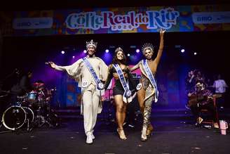 John Sorriso (muso), Viviane Carvalho (musa) e Wend (pessoa não-binária) compõem a Corte Real do Carnaval Carioca 2026.