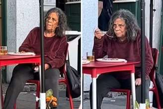 Admiradora tira foto de Maria Gladys almoçando, no Rio de Janeiro