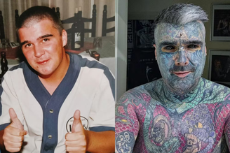 Antes e depois de Matthew Whelan, também conhecido como King of Inkland King Body Art