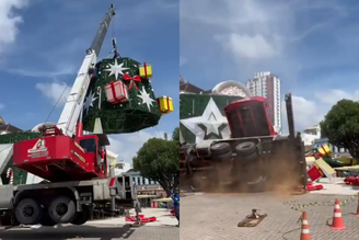Guindaste tomba durante montagem de árvore de Natal e deixa um morto no AM