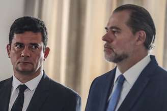 O senador Sérgio Moro (União-PR) e o ministro do STF Dias Toffoli