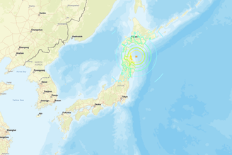 Mapa do USGS mostra local de terremoto na costa do Japão