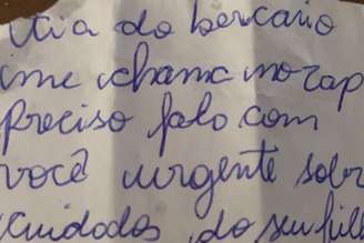 Bilhete enviado pela mamadeira