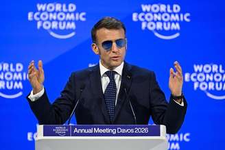 Emmanuel Macron discursa no Fórum Econômico Mundial de Davos