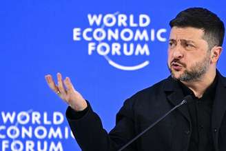 Zelensky durante discurso no Fórum Econômico Mundial, em Davos