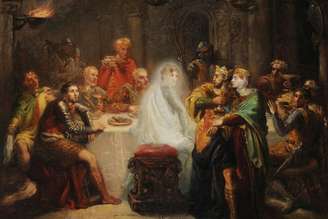 Na obra do pintor Theodore Chasseriau, um retrato da cena do banquete em que Macbeth conversa com o fantasma de seu amigo Banquo: assim como o protagonista atormentado da obra-prima de Shakespeare, a classe política brasileira insiste em conversar com um centro ideológico que não existe mais. Reprodução / Wikipedia
