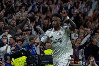 Vinicius Júnior (Real Madrid) celebrando seu gol contra o Benfica, no dia 25.02.2026. 