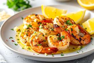 Camarão ao alho e limão-siciliano