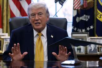 Trump em conversa com jornalistas