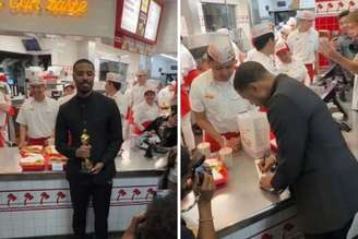 Michael B. Jordan comemora vitória em fast food