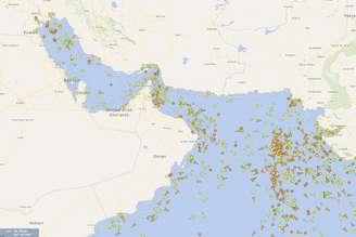 Mapa mostra tráfego de cargas e petróleo no Golfo Pérsico