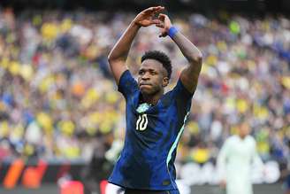 O atacante Vinícius Jr na derrota da Seleção Brasileira no amistoso contra França, por 2 a 1, na última quinta-feira, 26
