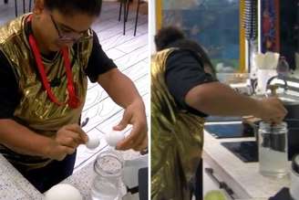 Milena produzindo seu polêmico no suco no BBB 26