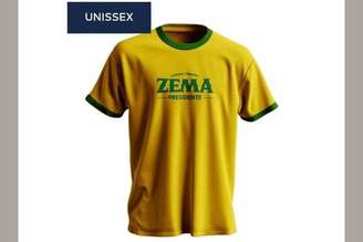 Camiseta vendida pelo Partido Novo com a estampa 'Zema presidente' em período de pré-campanha