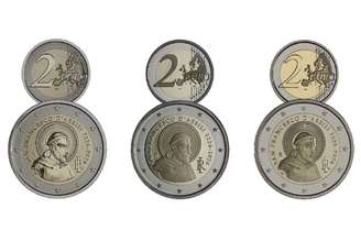 Moeda de 2 euros em homenagem a São Francisco foi lançada em três versões na Itália