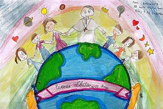 Desenho feito por crianças para o papa Leão XIV