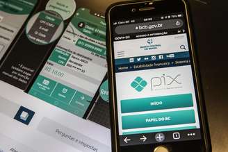 Tela de celular exibe página inicial do pix dentro do site do Banco Central