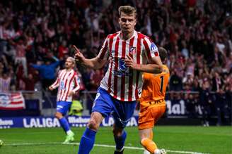 Sorloth (Atlético de Madrid) celebrando seu gol contra o Athletic Bilbao, no dia 25.04.2026. 