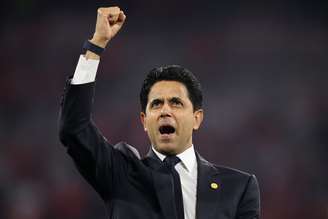 Nasser Al-Khelaïfi, presidente do Paris Saint-Germain, comemora classificação sobre o Bayern de Munique para a final da Champions League 