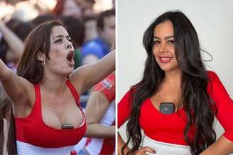 Larissa Riquelme é fotografada durante Copa de 2010 | Anos depois, Larissa posa com celular entre os seios