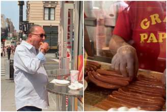 Galvão Bueno experimenta o cachorro-quente mais famoso de Nova York