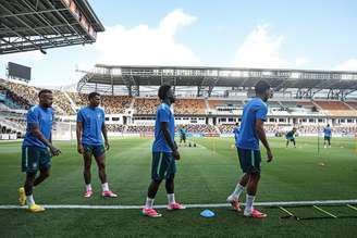 Neymar, Danilo, Vini Jr. e Paquetá durante o último treino preparatório antes de enfrentar o Japão no estádio do Houston Dynamo (PNC Stadium), em Houston, Texas.