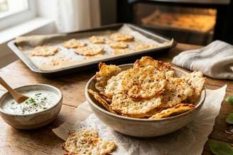 Lascas de polvilho com parmesão.