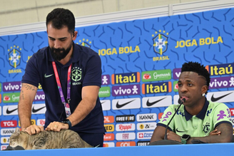 O episódio aconteceu em 2022, quando assessor de comunicação da CBF pegou de maneira brusca um gato que invadiu entrevista de Vini Jr.