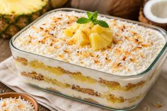 Pavê de abacaxi com coco.
