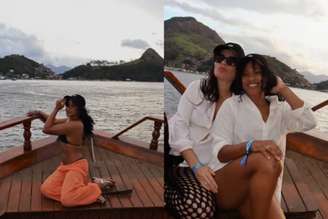 Rebeca posa sozinha em embarcação | Ginasta e amiga usam anéis similares