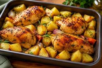 Frango assado com batata.