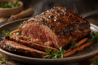 Carne assada com cenoura e cebola