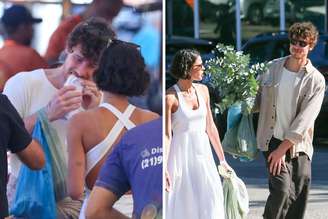Shawn Mendes comendo pastel com Bruna Marquezine | Shawn Mendes e Bruna carregando sacolas