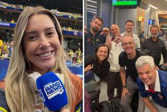 Alinne Fanelli, repórter da Band | Equipe da Band no aeroporto