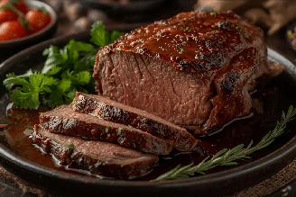 Filé-mignon assado ao molho de vinho