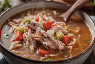 Sopa de frango com legumes e macarrão integral