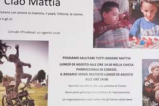 Convite para o velório de Mattia Maestri, de 13 anos