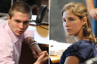 Amanda Knox e Raffaele Sollecito durante audiência judicial