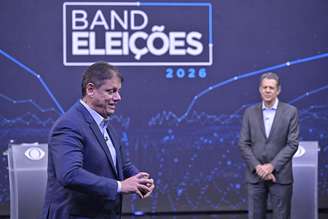 Tarcísio de Freitas e Fernando Haddad durante debate da Band 
