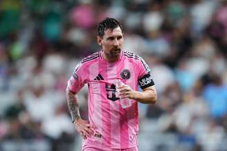 Lionel Messi em partida do Inter Miami contra o León, do México, durante a primeira fase da Leagues Cup - 
