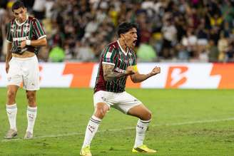 Germán Cano celebrando um dos gols do Fluminense contra o Palmeiras.