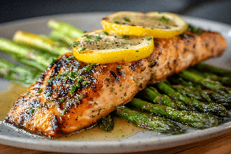 Salmão grelhado com aspargos
